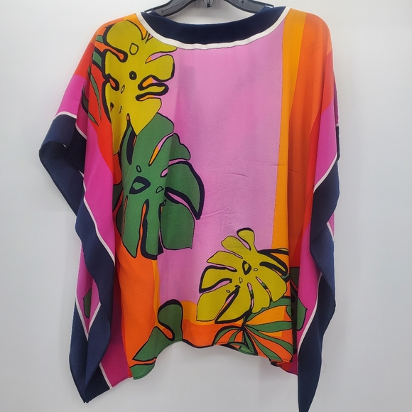 Trina Turk watercolor palm print poncho top coverup women's size xs/s - Picture 2 of 3